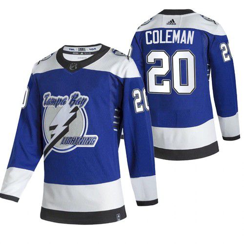 Men Tampa Bay Lightning #20 Coleman Blue NHL 2021 Reverse Retro jersey